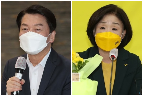안철수 국민의당 대표와 심상정 정의당 대선후보. / 연합뉴스