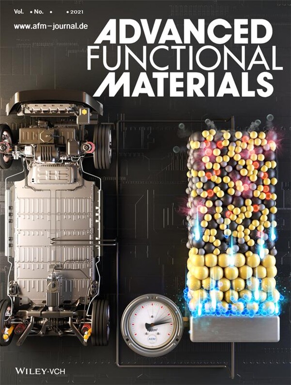 ‘Advanced Functional Materials’ 표지논문으로 선정된 KERI 전고체전지 연구결과. KERI 희생양극 및 인듐음극을 기반으로 한 장수명 전고체전지(오른쪽)를 통해 구동하는 전기차(왼쪽)/한국전기연구원 제공.