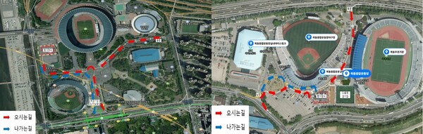 배출가스 저감장치 무상점검 행사장 위치 (왼쪽부터) 잠실종합운동장 제1주차장, 목동종합운동장 다목적경기장 옆 주차장. / 서울시 제공