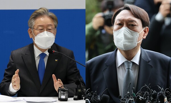 이재명 더불어민주당 대선후보(왼쪽)와 윤석열 국민의힘 대선후보. / 연합뉴스