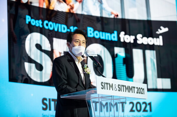 '2021 서울국제트래블마트X서울의료관광국제트래블마트(SITM&SITMMT 2021)' 개막식에 참석한 오세훈 서울시장. / 서울시 제공