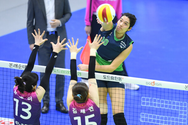 야스민은 '트리플 크라운'을 달성하며 흥국생명의 코트를 폭격했다. /KOVO 제공