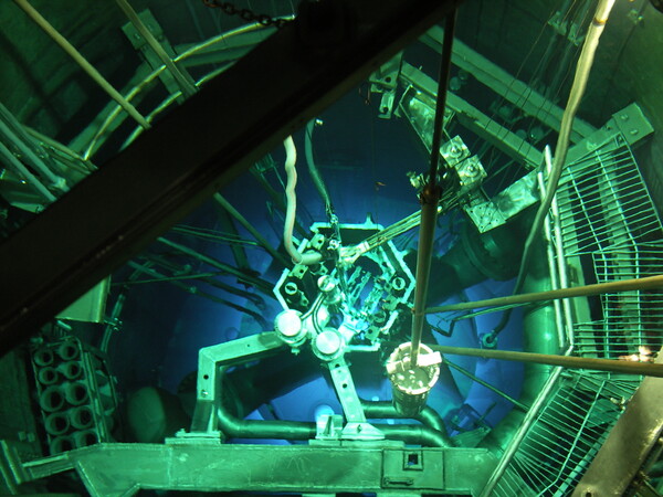 탄화규소 잉곳을 담은 도핑 장치(우측 아래 원통형)가 연구용 원자로 ‘하나로’에 들어가고 있다./한국원자력연구원