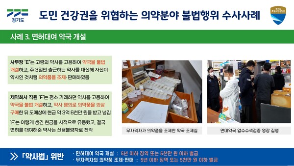도민 건강권을 위협하는 의약분야 불법행위 수사사례 사례3 판넬./ 경기도 제공