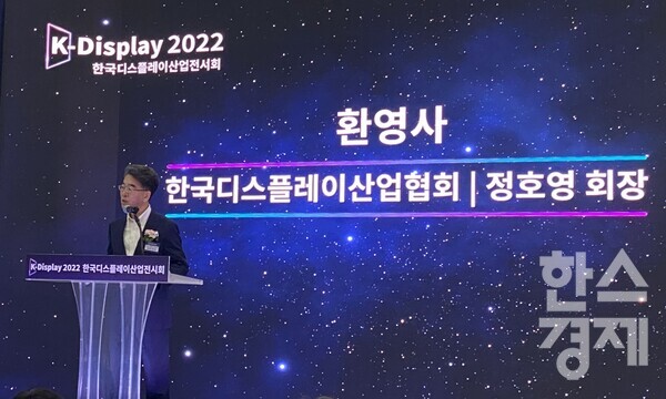 정호영 LG디스플레이 사장(한국디스플레이산업협회장)이 10일 삼성동 코엑스에서 열린 'K-디스플레이 2022 전시회'에서 축사를 하고 있다. /사진=최정화 기자