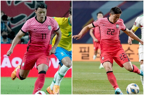 황희찬(왼쪽)과 권창훈은 줄곧 벤투호의 오른쪽 측면 윙 포지션에서 주전으로 활약해왔다. /김근현 기자