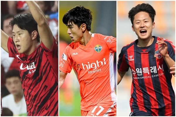 마요르카의 이강인, 강원FC의 김대원, 수원FC의 이승우는 최근 소속팀 활약이 좋다. /마요르카 트위터, 연합뉴스, 한국프로축구연맹 제공