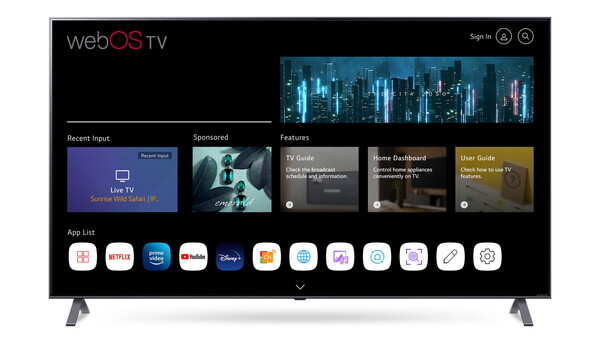 LG전자가 최근 외부 업체에 공급중인 스마트 TV 플랫폼을 대폭 업그레이드한 웹OS 허브를 새롭게 출시했다. 사진은 웹OS 허브를 탑재한 스마트 TV. /사진=LG전자