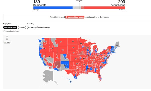 10일 개표 중인 미국 하원의원 선거. / CNN 홈페이지 캡처