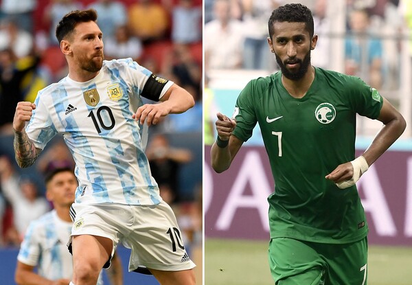 리오넬 메시(왼쪽)가 이끄는 아르헨티나가 사우디아라비아를 상대로 22일 카타르 월드컵 C조 조별리그 첫 경기에 나선다. 오른쪽은 사우디아라비아의 주장 살만 알-파라지. /연합뉴스 