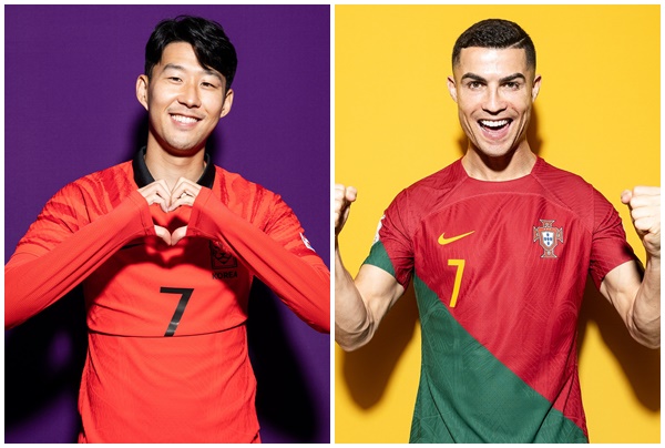 한국 축구 대표팀의 손흥민(왼쪽)과 포르투갈 축구 대표팀의 크리스티아누 호날두. /카타르 월드컵 공식 페이스북