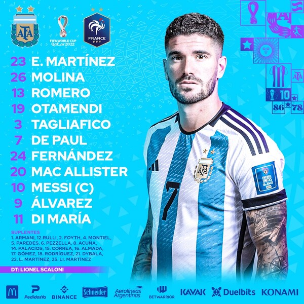 아르헨티나는 프랑스전에 나설 11명의 선수를 공개했다. /아르헨티나 축구 국가대표팀 트위터