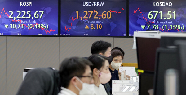 2일 코스피는 새해 첫 거래일을 맞아 상승 출발 했으나 기관 매도 전환으로 인해 하락 마감했다. /연합뉴스