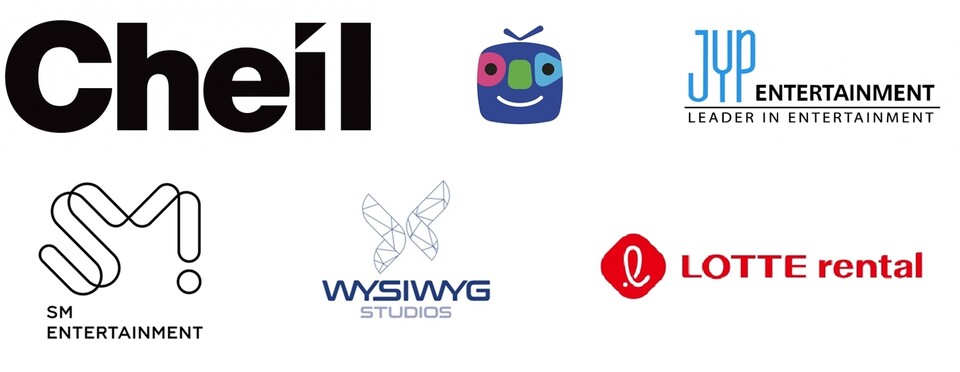(윗줄 왼쪽부터 시계방향으로) 제일기획, 아프리카TV, JYP 엔터테인먼트, 에스엠(SM) 엔터테인먼트, 위지윅스튜디오, 롯데렌탈 CI. / 각 사 제공 