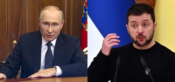 블라디미르 푸틴 러시아 대통령(왼)과 볼로디미르 젤렌스키 우크라이나 대통령. / 연합뉴스