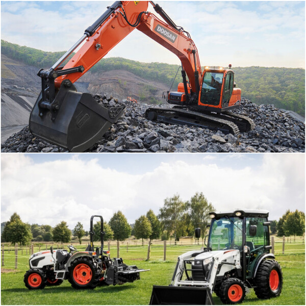 현대두산인프라코어 DX225LCA 굴착기(위), 두산밥캣 콤팩트 트랙터. / 각 사 제공.