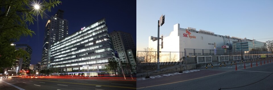 LG생활건강(왼쪽) 사옥과 SK하이닉스 이천 반도체공장. / 각 사 제공 