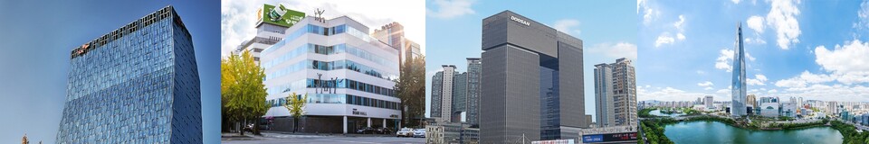(왼쪽부터) SK사옥, 대웅제약 사옥, 두산그룹 사옥, 롯데월드 타워. / 각 사 제공 