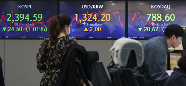 10일 코스피는 1% 하락해 2400선이 붕괴됐고 코스닥도 2%대 급락하며 800선이 깨졌다. /연합뉴스