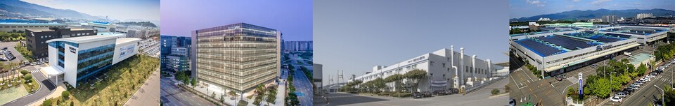(왼쪽부터) 현대위아 창원기술센터, 한국앤컴퍼니 사옥, 한온시스템 평택공장, 에스엘 진량공장. / 각 사 제공 