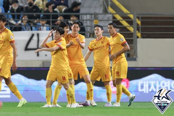 광주는 대구와 난타전 끝에 4-3 승리를 맛봤다. /한국프로축구연맹 제공