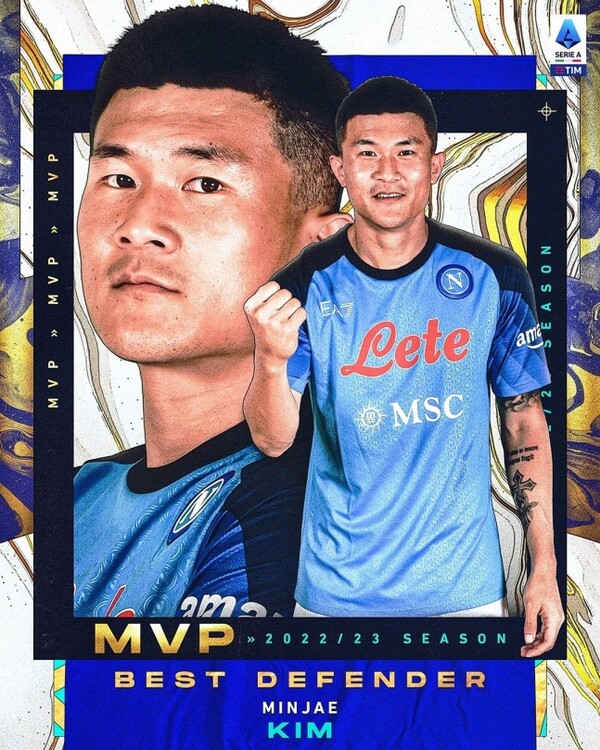 김민재가 2022-2023시즌 세리에A 최우수 수비수에 선정됐다. /세리에A 트위터