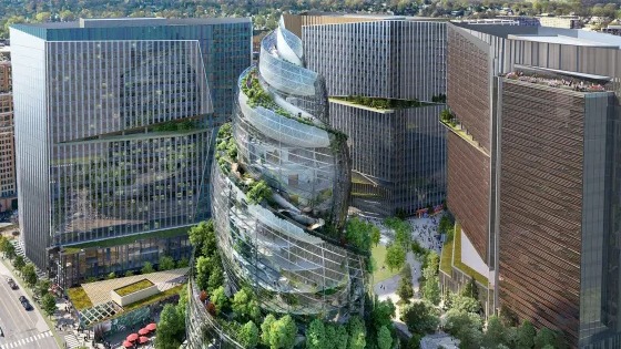 제로에너지빌딩으로 지어질 아마존의 알링턴 본사 사옥이 될 ‘헬릭스(Helix)’의 조감도 /연합뉴스