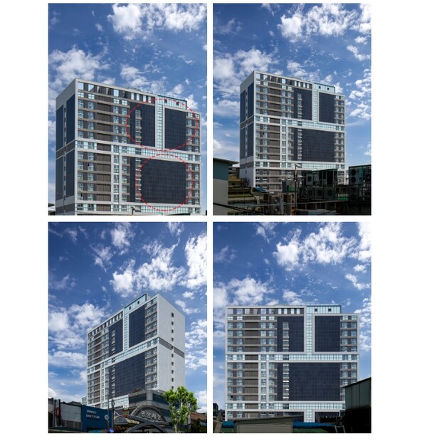 서울시는 건물의 비효율적 요인을 개선하기 위해 에너지 절약시설과 생산시설을 설치해 에너지 이용 효율을 향상시키는 건물에너지효율화(BRP, Building Retrofit Project) 사업을 진행하고 있다. 사진은 건물일체형태양광이 적용된 종로5가 하이뷰더광장 오피스텔 / 알파에너웍스 제공