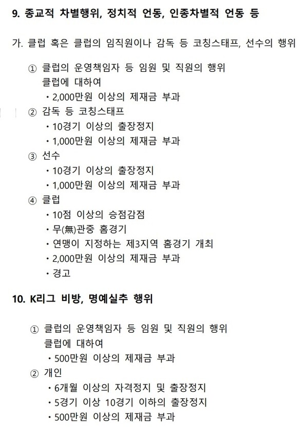 한국프로축구연맹 규정. /한국프로축구연맹 규정집 캡처.