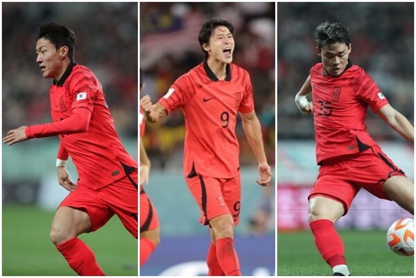 왼쪽부터 황의조, 조규성, 오현규. /KFA 제공