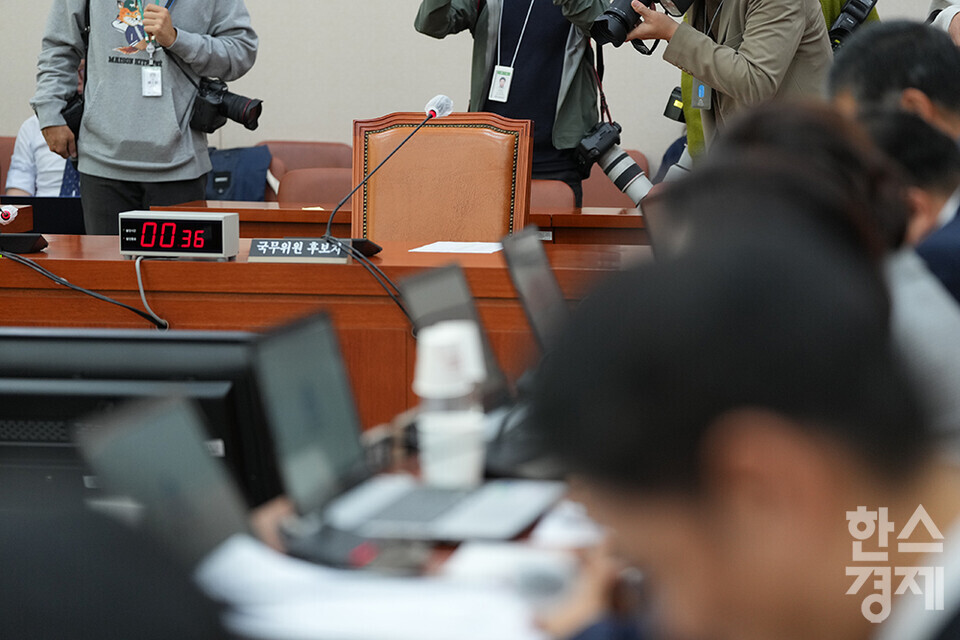 6일 국회 여성가족위원회에서 열린 김행 여성가족부 장관 후보자 인사청문회. 이날 김 후보자는 속개 예정 시간 후에도 돌아오지 않아 정회됐다. /최대성 기자 dpdaesung@sporbiz.co.kr 2023.10.06.