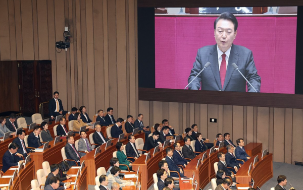 지난달 31일 윤석열 대통령이 국회에서 내년도 정부 예산안에 대한 시정연설을 하고 있다./ 연합뉴스 