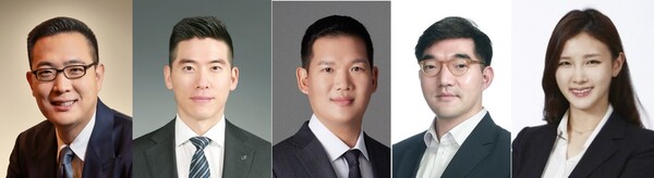 (왼쪽부터)김동선 한화갤러리아 부사장, 구동휘 LS MnM 최고운영책임자(COO), 허윤홍 GS건설 사장, 허철홍 GS엠비즈 부사장, 최윤정 SK바이오팜 사업개발본부장.