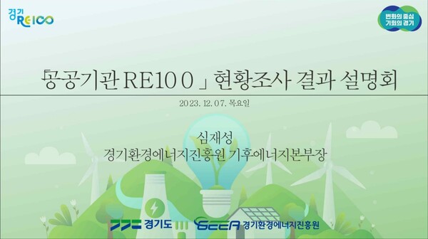 ‘경기 RE100’은 공공·기업·산업·도민 4가지 분야에서 11개 전략 과제를 추진하고 있다. 진흥원의 기후에너지본부는 경기RE100 4대 분야 사업의 실행을 주력 사업으로 진행하고 있다./ 경기환경에너지진흥원 제공