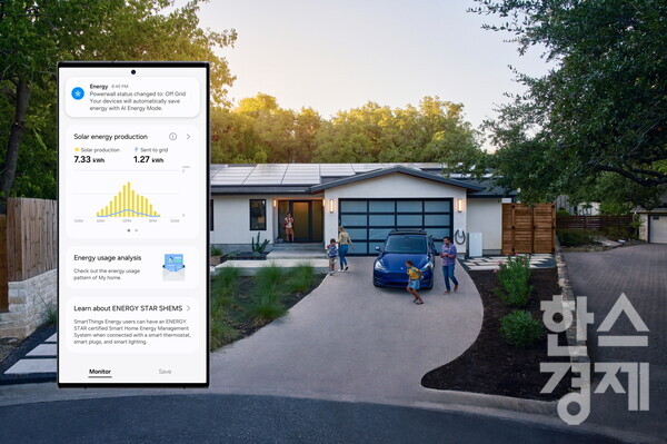 삼성전자 스마트싱스 에너지 모바일 화면과 테슬라 라이프스타일 이미지 / 삼성전자