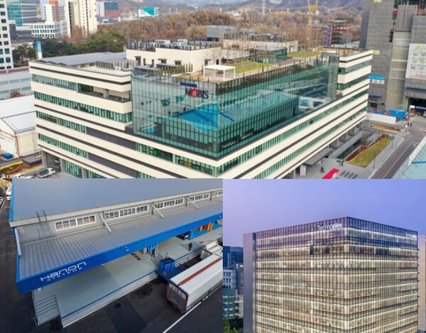 현대모비스 전동화 연구동(위), 한온시스템(아래 왼쪽), 한국타이어테크놀로지 본사. / 각 사 제공.  