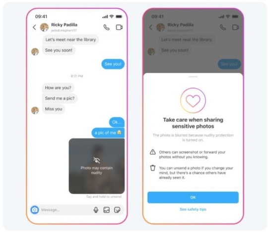 인스타그램이 과도한 노출 사진과 성 착취 범죄에서 청소년들을 보호하고, 잠재적 범죄자와의 접촉을 어렵게 만드는 기능을 개발 중이다. / 메타 제공