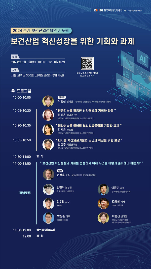 '2024 춘계 보건산업정책 연구포럼' 포스터. /한국보건산업진흥원 제