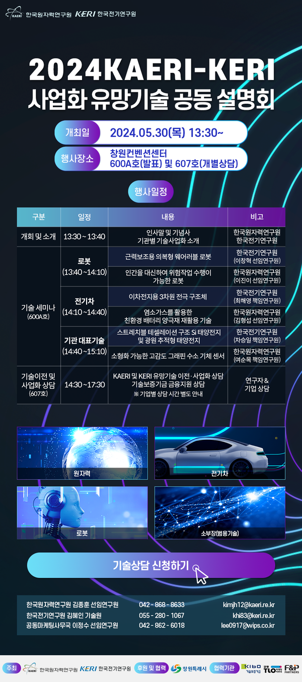 한국원자력연구원과 한국전기연구원이 공동으로 '사업화 유망기술 설명회'를 오는 30일 창원컨벤션센터에서 개최한다. / 한국원자력연구원 제공