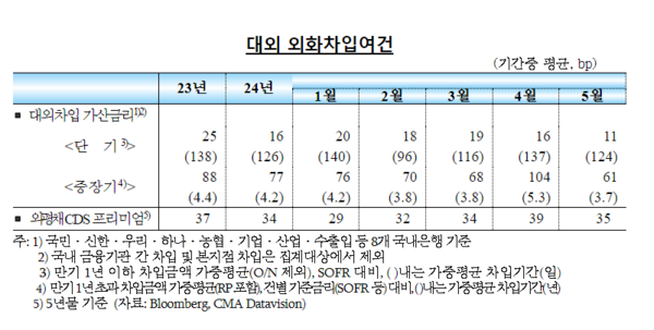 대외 외화차입여건. /한국은행 제공 