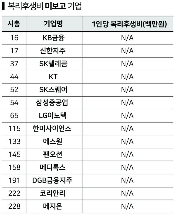 복리후생비 지출 내역을 미보고한 기업도 있었다. 전문가는 이들 기업의 복리후생비 지출이 미미하거나 이 항목을 중요하게 여기지 않았을 가능성이 높다고 설명했다.