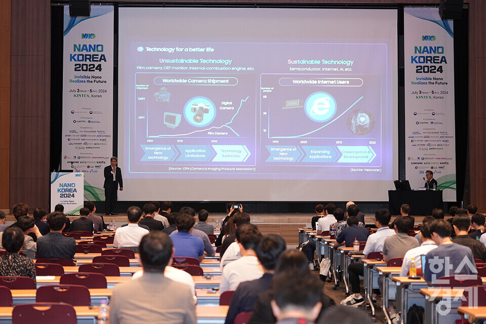 3일 경기 고양시 킨텍스에서 나노코리아 2024가 개막했다. 송재혁 삼성전자 사장이 기조강연을 하고 있다. /최대성 기자 dpdaesung@sporbiz.co.kr 2024.07.03.
