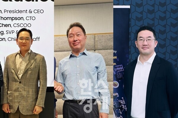 (왼쪽부터)이재용 삼성전자 회장과 최태원 SK그룹 회장, 구광모 LG그룹 회장이 지난달 미국 출장길에 올라 AI 산업 기술 동향을 살폈다. 