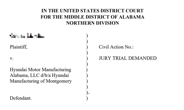 현대자동차 미국 앨라바마 생산공장이 지난달 12일(현지시간) 성차별 등 부당 노동행위 관련 소송에 휘말렸다. /해당 페이지 캡처