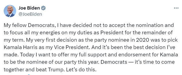 조 바이든 미국 대통령 공식 X 계정 캡처