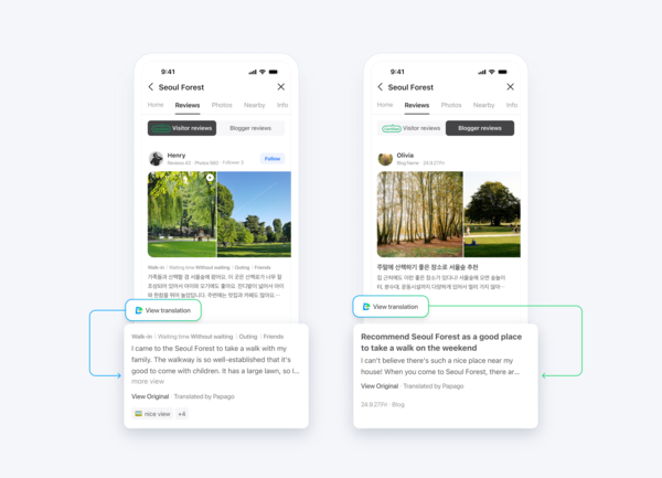 플레이스 방문자 리뷰 번역 이미지./ 네이버
