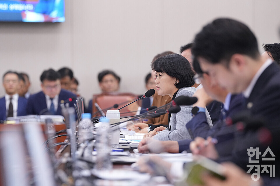 박지혜 더불어민주당 의원이 7일 서울 여의도 국회에서 열린 국회 산업통상자원중소벤처기업위원회의 산업통상자원부에 대한 국정감사에서 질의하고 있다. /최대성 기자 dpdaesung@sporbiz.co.kr 2024.10.07.