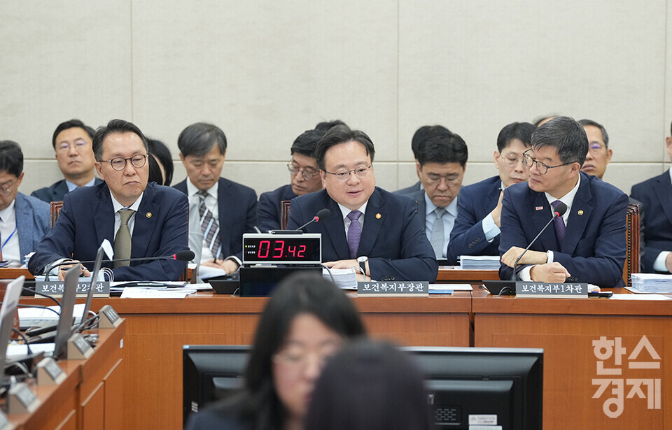 조규홍 보건복지부 장관(가운데)이 7일 서울 여의도 국회에서 열린 국회 보건복지위원회 국정감사에 출석해 의원 질의에 답변하고 있다. /최대성 기자 dpdaesung@sporbiz.co.kr 2024.10.07.