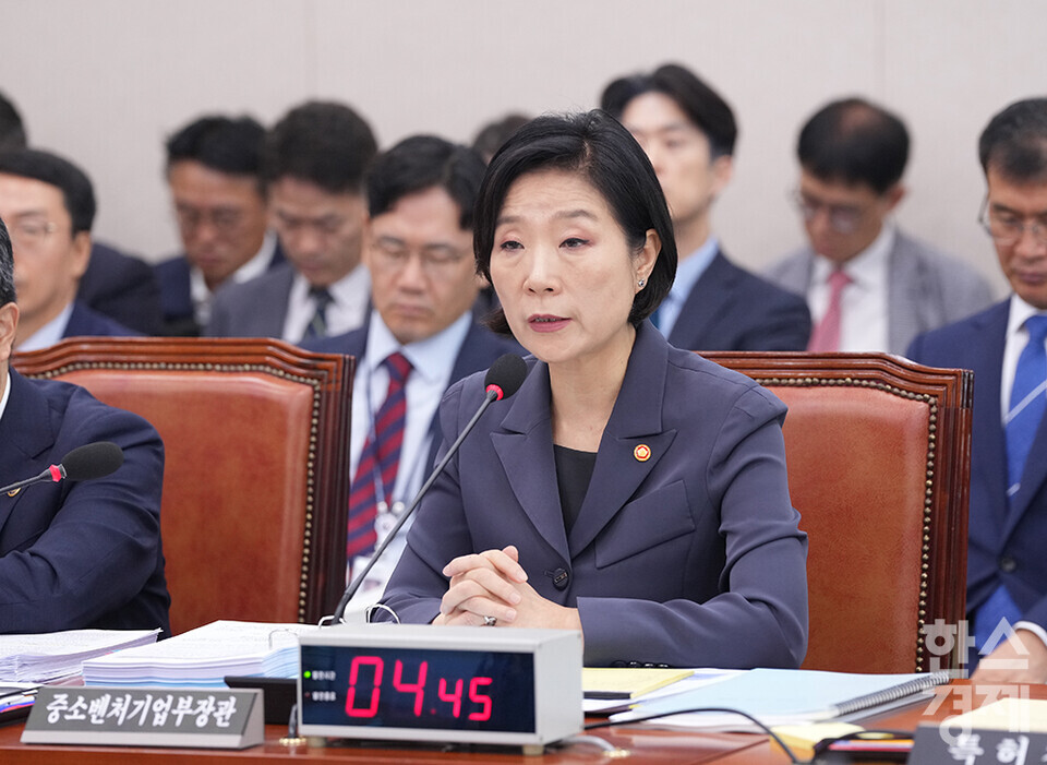 8일 서울 여의도 국회에서 산업통상자원중소벤처기업위원회 국정감사가 열리고 있다. 오영주 중소벤처기업부 장관이 의원 질의에 답변하고 있다. /최대성 기자 dpdaesung@sporbiz.co.kr 2024.10.08.