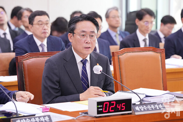 강도형 해양수산부 장관이 8일 서울 여의도 국회에서 열린 국회 농림축산식품해양수산위원회의 해양수산부에 대한 국정감사에 출석해 의원 질의에 답변하고 있다. /최대성 기자